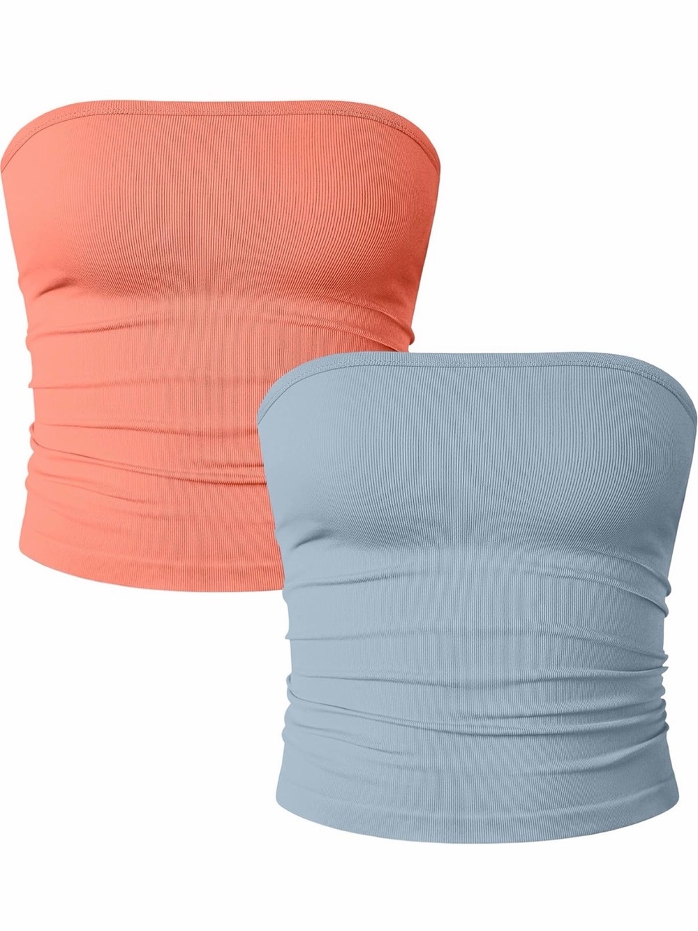 Seamless Strapless Tube Top - Coral & Light Blue